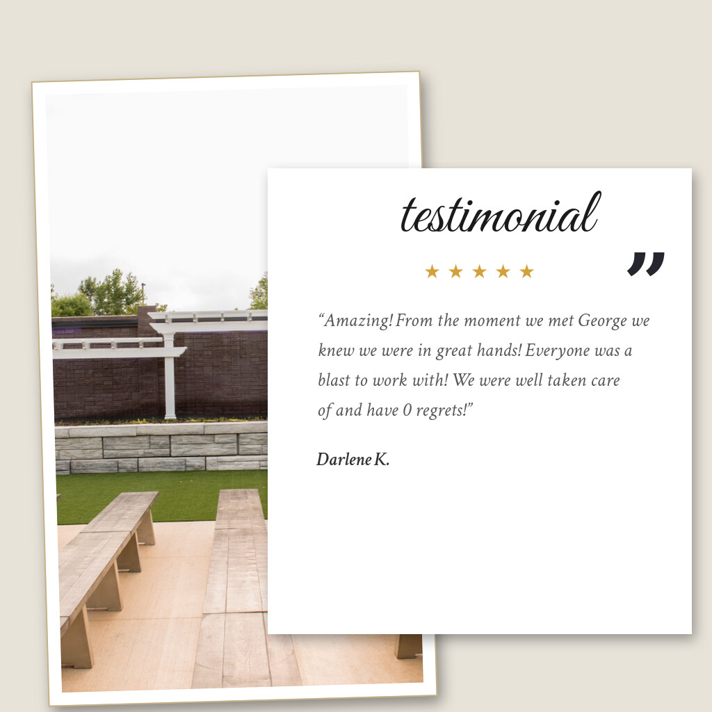 Five-star wedding testimonial from Darlene K. for Royal Cliff in Eagan, MN: “Amazing! From the moment we met George we knew we were in great hands! Everyone was a blast to work with! We were…”